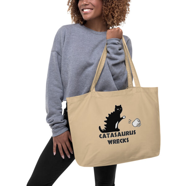catasaurus wrecks tote bag