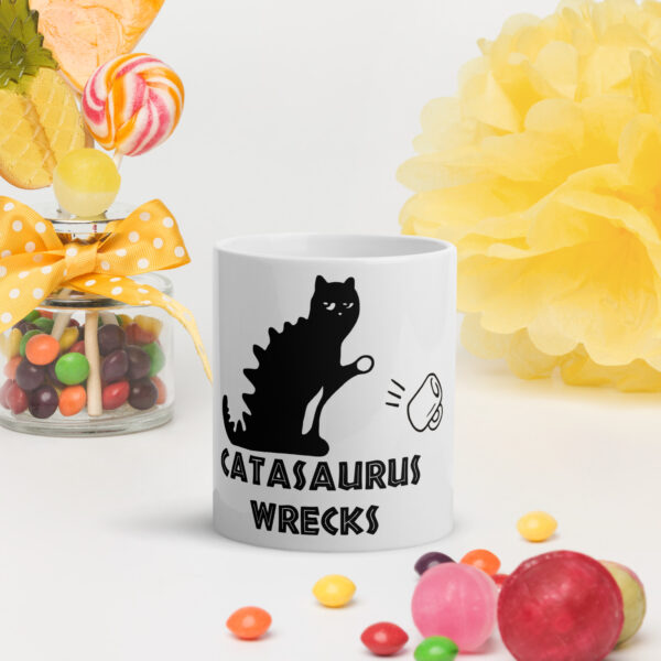 Catasaurus Wrecks White glossy mug
