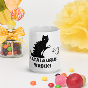 Catasaurus Wrecks White glossy mug