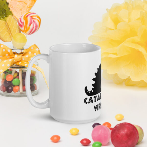 Catasaurus Wrecks White glossy mug